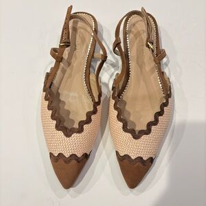 Boden Brown and Tan Slingback Buckle Strap Flats